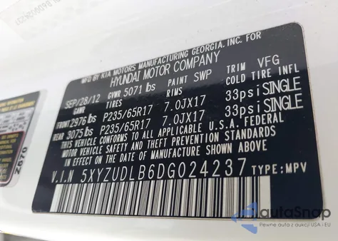 2013 Hyundai Santa Fe Sport from USA, damaged, VIN 5XYZUDLB6DG024237